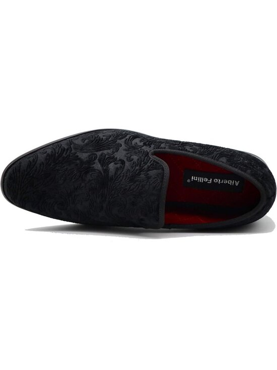 Enzo Romeo Men\'s Black Vintage Velvet Flower Loafer Slip On Classic Tuxedo Shoes main image 4